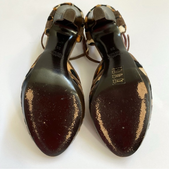 MAXMARA BROWN TAN LEOPARD PONY HAIR SUEDE ANKLE STRAP PEEP TOE HIGH HEELS - Picture 7 of 8